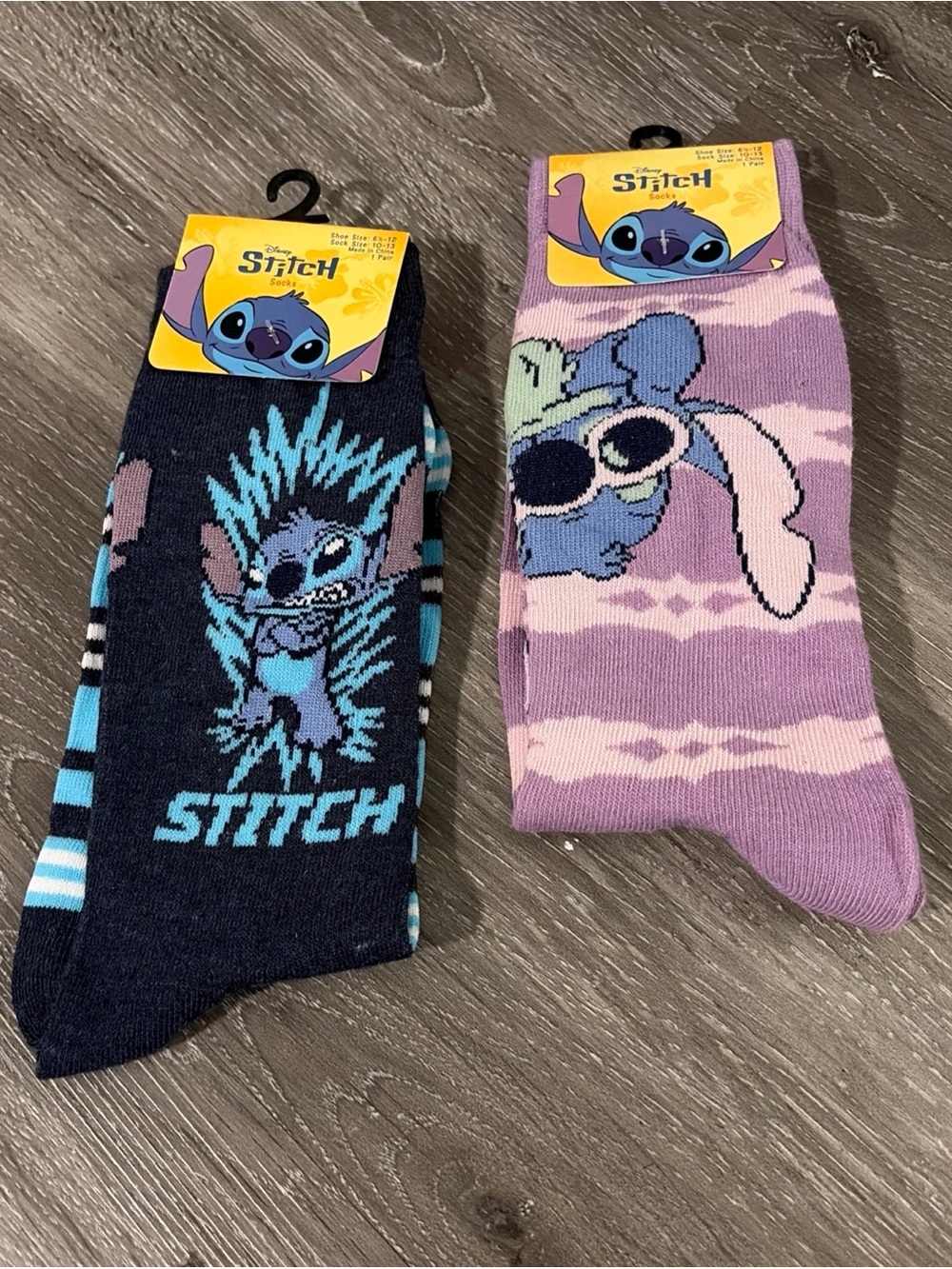 Disney Stitch Men's Crew Socks - Navy & Lavender, Pack of 2